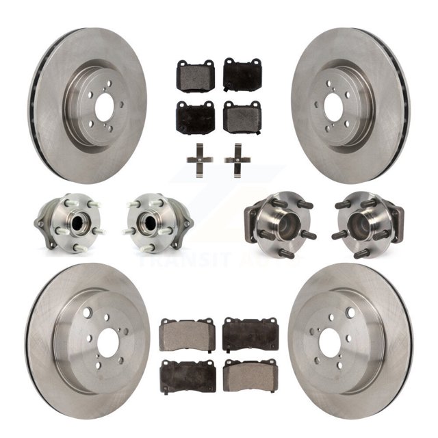 Transit Auto Front Rear Hub Bearings Assembly Disc Brake Rotors and Ceramic Pads Kit (10Pc) for Car Subaru BRZ Toyota 86 with Brembo Brakes - Left Right Side (Driver Passenger) KBB-129959