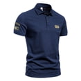 thumbnail image 2 of EGNMCR Men Short-Sleeved Turn-Down Collar Solid Buttons Blouse Shirt Tops, 2 of 4