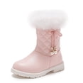 thumbnail image 1 of Hjtefg Girls Winter Boots with Bow - Platform Sole Side Zip Snow Booties for Kids, Warm Comfy Solid Color Boots for Cold Weather,Color: 2-Pink Size: 8-9 Years, 1 of 9