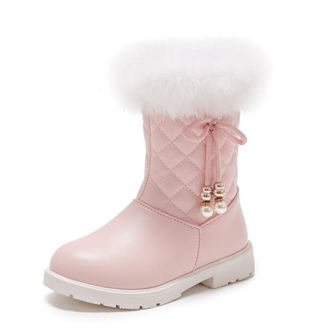 Zecgelong Girls Boots,Girls' Autumn And Winter Snow Boots Platform Soles Non Slip Warm Comfort Solid Color Bow Side Zip Boots