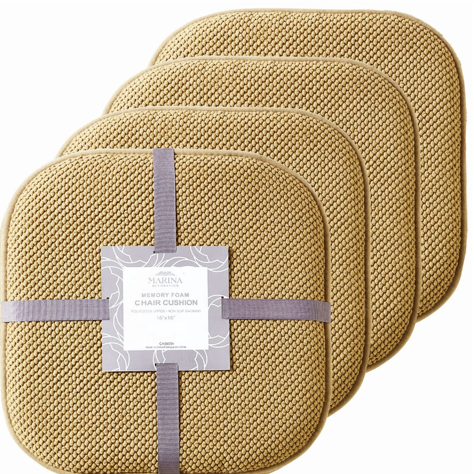 Marina Decoration Coussin Épais Confortable en Mousse à Mémoire de Forme Motif Nid d'Abeille Antidérapant Dossier en Caoutchouc pour Chaise de Cuisine, 2 Pack Taupe