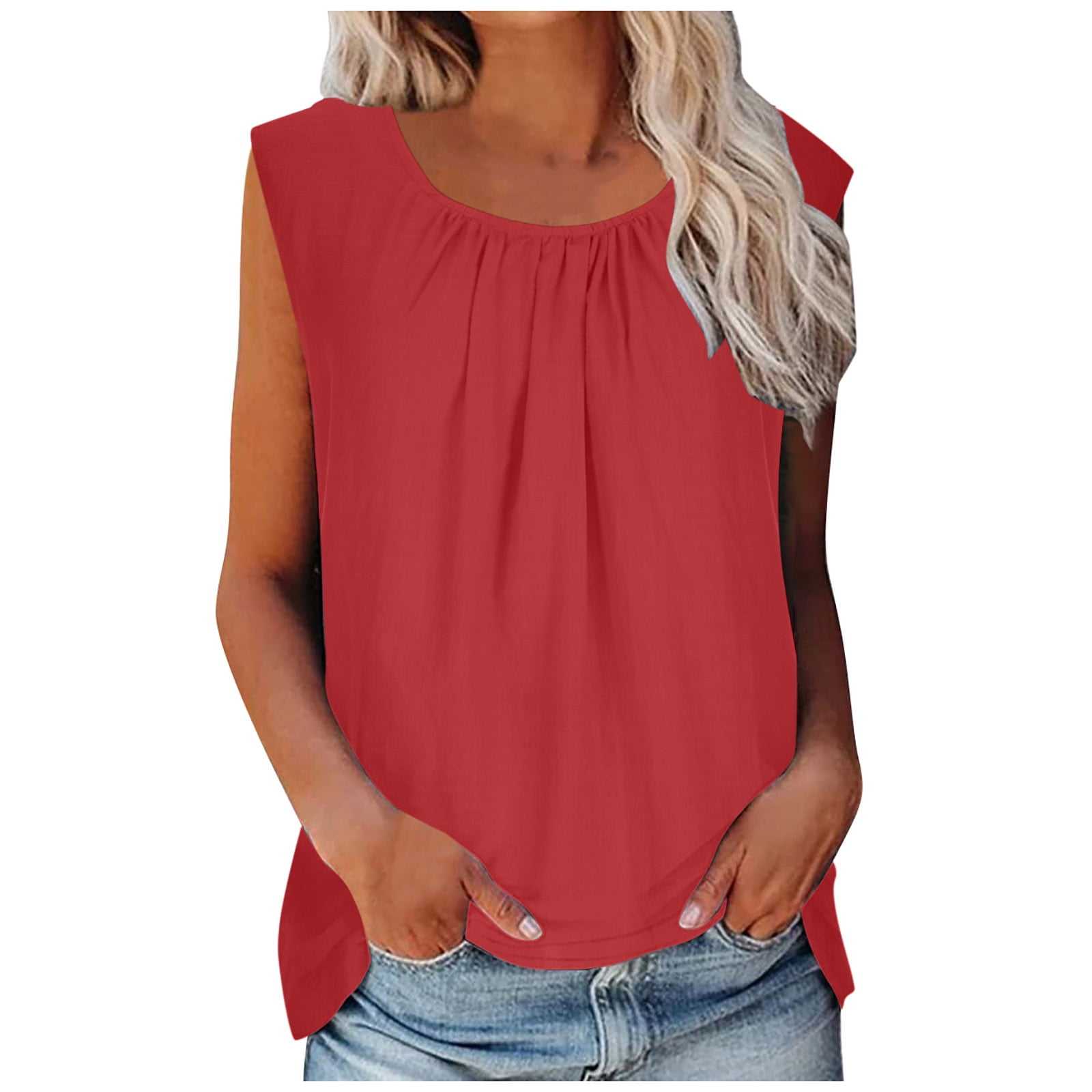 Timegard Womens Summer Tank Tops Round Neck Casual Lightweight Shirts Sleeveless Solid Color Vacation Top