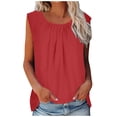 thumbnail image 1 of lcziwo Débardeur Estival Décontracté pour Femme Froncé Sans Manches en Coton et Lin Tunique Col Rond Confortable Doux Coupe Ample Gilet Chemise, Rouge, P, 1 of 9