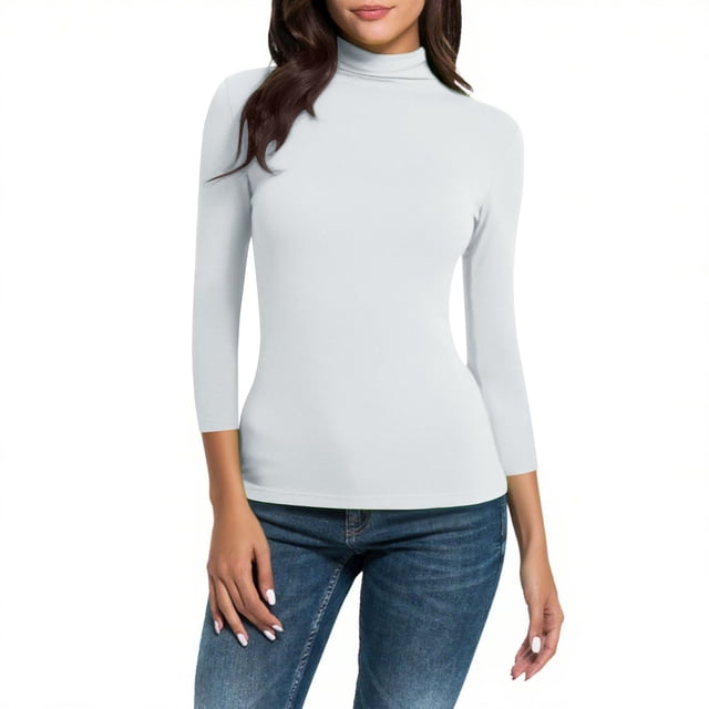 Women's Mock Neck Shirt 2025 - 3/4 Sleeve Slim Fit | Basic Layering Tee