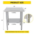 thumbnail image 3 of Stainless Steel Work Table - Heavy Duty Kitchen Prep Table Workbench, NSF Commercial Work Table with Adjustable Under Shelf, Food Prep Worktable for Hotel, Garage, Restaurant, Home - 30 x 24 Inch, 3 of 8