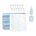 thumbnail image 1 of Mainstays 16-Piece Blue Shower Curtain Bathroom Set – Fabric Curtain with Rug, Hooks, Soap Dispenser & Tray, 1 of 17