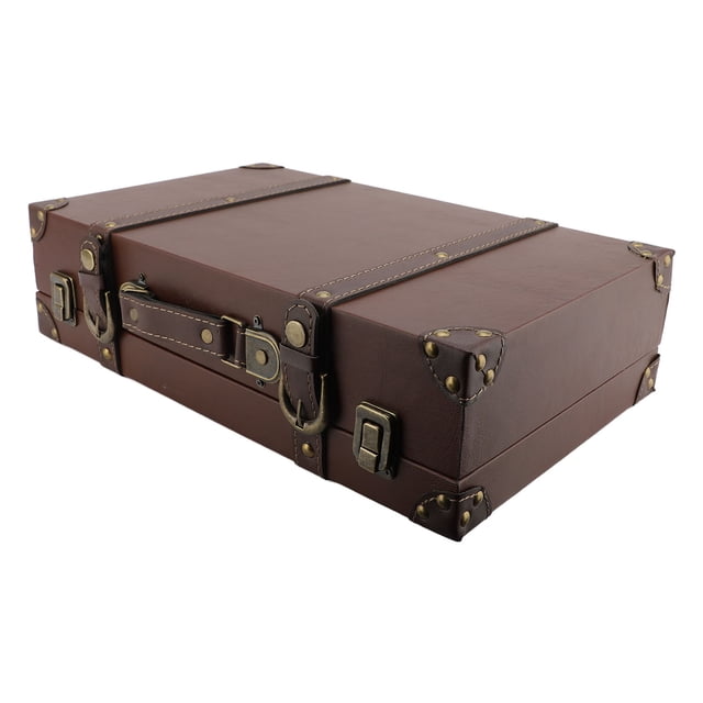 Leather Carrying Case, Brown Fine Workmanship Retro Suitcase Security Lock Portable Handle Wooden Frame Versatile Usage for Home Decoration