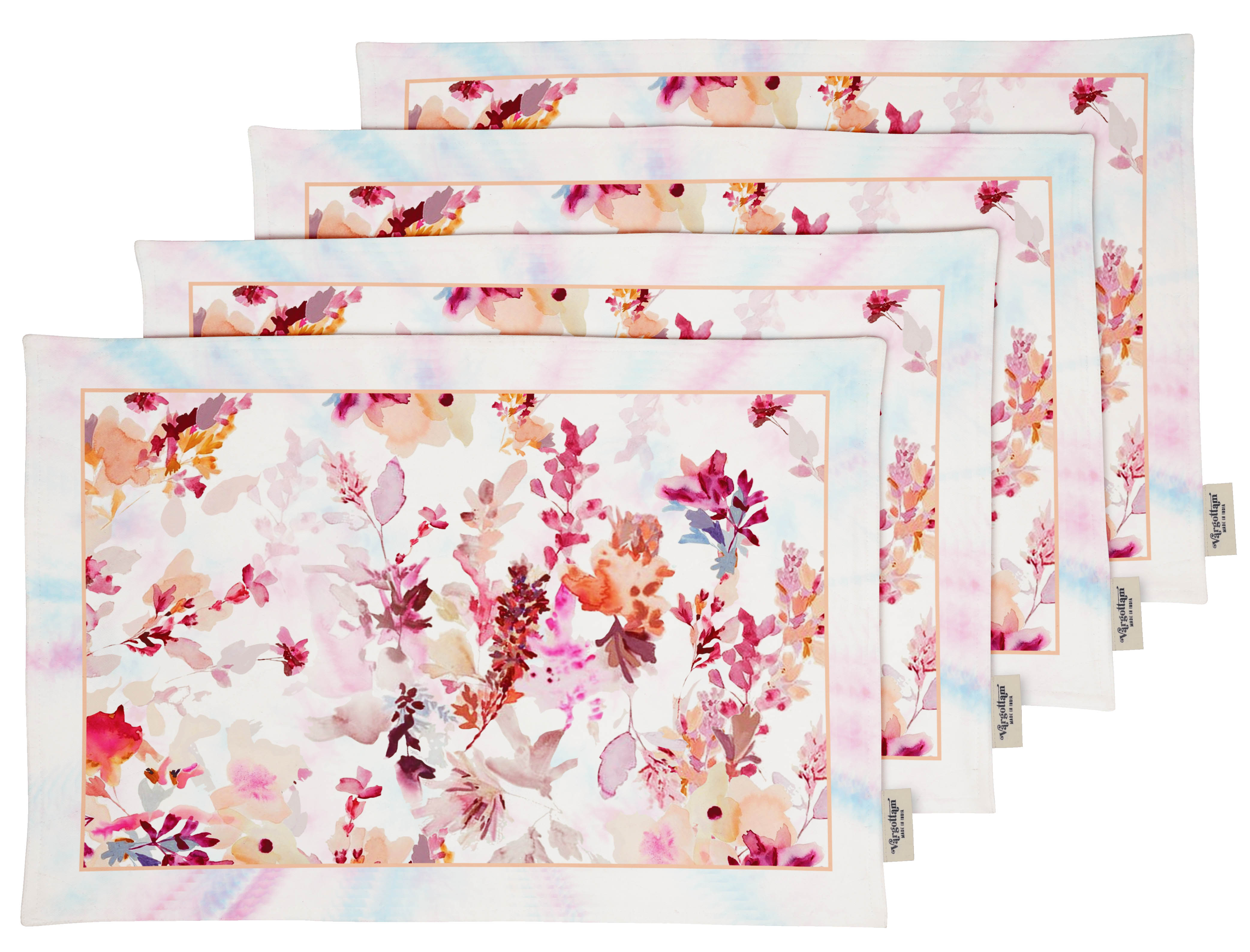 Vargottam Placemats- Placemat For Dining Table, Set Of 4- Printed & Reversible CottonNapkin-IndoorPlacematsFor Home & Kitchen Dining Table- Watercolor flower (Multicolor)