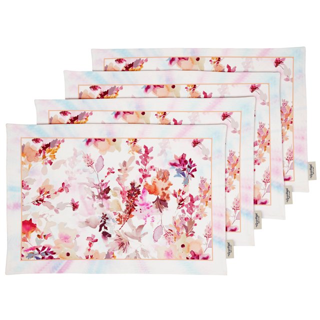 Vargottam Napperons - Napperon pour Table à Manger, Ensemble de 4 - Serviette en Coton Imprimée et Réversible - Napperons d'Intérieur pour Table de Salle à Manger à la Maison et en Cuisine - Fleur Aquarelle (Multicolore)