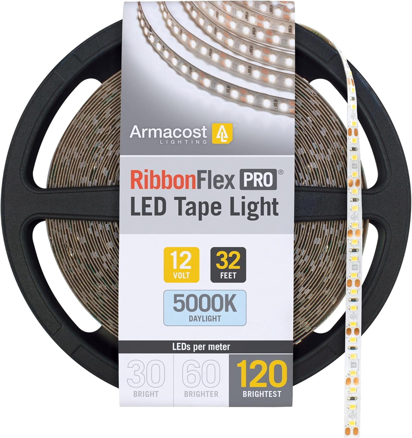 Armacost Lighting RibbonFlex Pro 12V White LED Strip Lights 120 LED/m, 5000K, 32.8 ft 163250