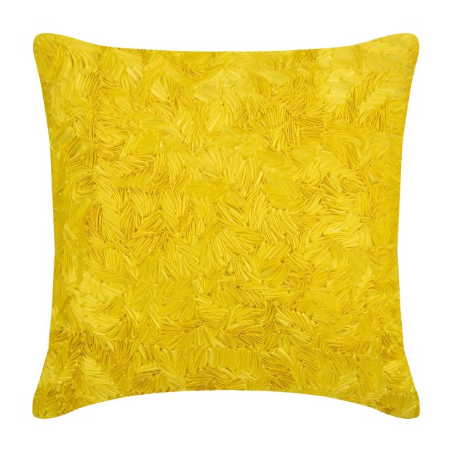 Throw Pillow Cover, Yellow Throw Pillows Cover, Textured Ribbon Pillowcases, 18x18 inch (45x45 cm) Throw Pillow Covers, Square Silk Throw Pillows Cover, Solid - Yellow Sunshine