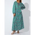 thumbnail image 4 of Kmbangi Robe Longue pour Femmes à Imprimé Géométrique, Col en V, Manches Longues Bouffantes, Coupe Ample, Robe Mode pour le Printemps et l'Été, 4 of 9
