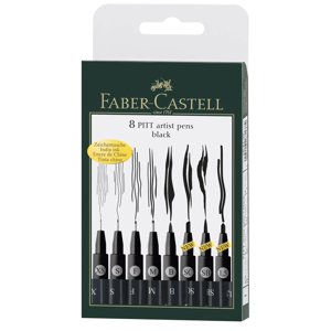 Faber Castell Artist Pack of 8 Assorted Sizes, 8-Pitt Pens in Black, 8 Count