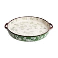 thumbnail image 1 of Double-Handled Round Baking Pan Hand-Painted Cherry Blossoms Beaded Edge for Baking Desserts Pizza, 1 of 11