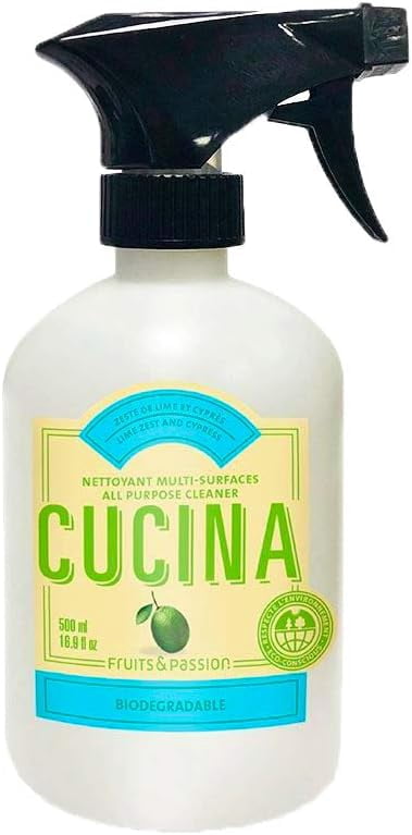 Fruits and Passion Cucina Biodegradable Water Based All Purpose Cleaner Household Multi-Surface Spray Bottle Cleaner 500 Milliliter (Lime Zest and Cypress)