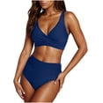 thumbnail image 2 of YUTK Womens Swimsuits - Women's High Waisted V-Neck Solid Bandage Tight Fitting Gathering Swimsuit Split Set Navy L, 2 of 6