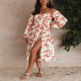 thumbnail image 3 of Flowy Midi Dress with Long Sleeves and Square Neckline for Women, 3 of 9