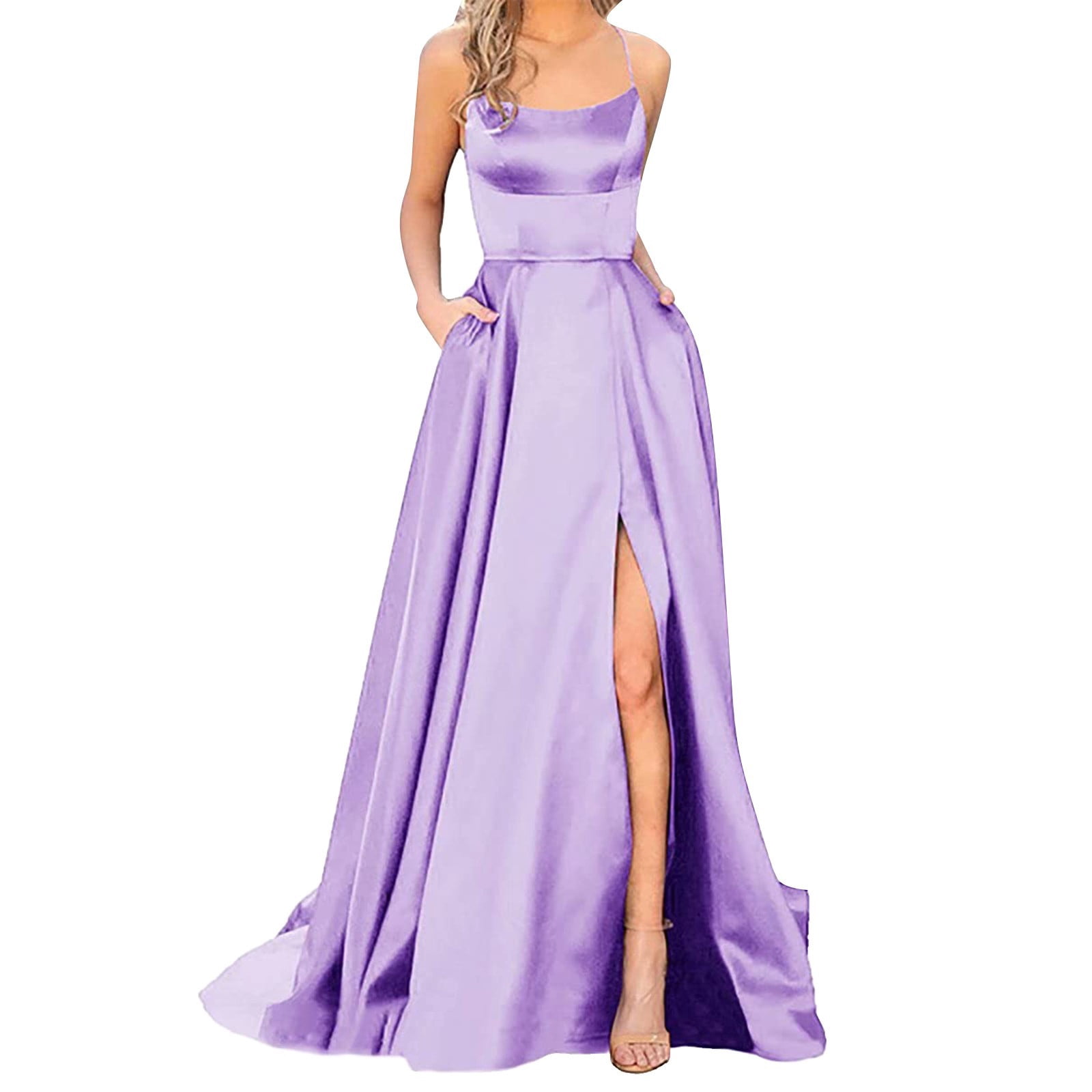 B91xZ Robe Longue Sans Manches pour Femmes, une Épaule, Robes Longues Formelles, Sans Manches, Froncée, Moulante, Invitée de Mariage, Fente, Robe Maxi, Violet TG