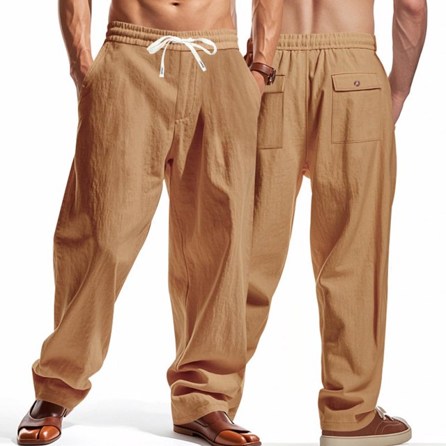 asjyhkr Mens Linen Pants Wide Leg Drawstring Elastic Casual Pants Workout Running with Pockets