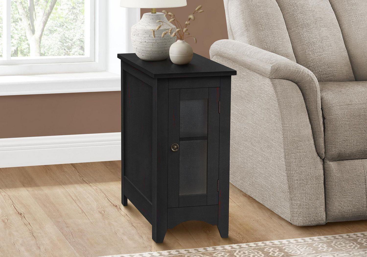 Monarch Specialties Table D'appoint, Bout, Table D'appoint, Étroit, Table De Nuit, Chambre À Coucher, Lampe, Rangement, Placage Blanc Antique, Placage Brun, Transitionnel