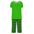 thumbnail image 4 of Timegard Womens Pajamas Sets Lounge Short Sleeve Pleated Top Checkered Capri Pants with Pockets Pjs Outfits, 4 of 7