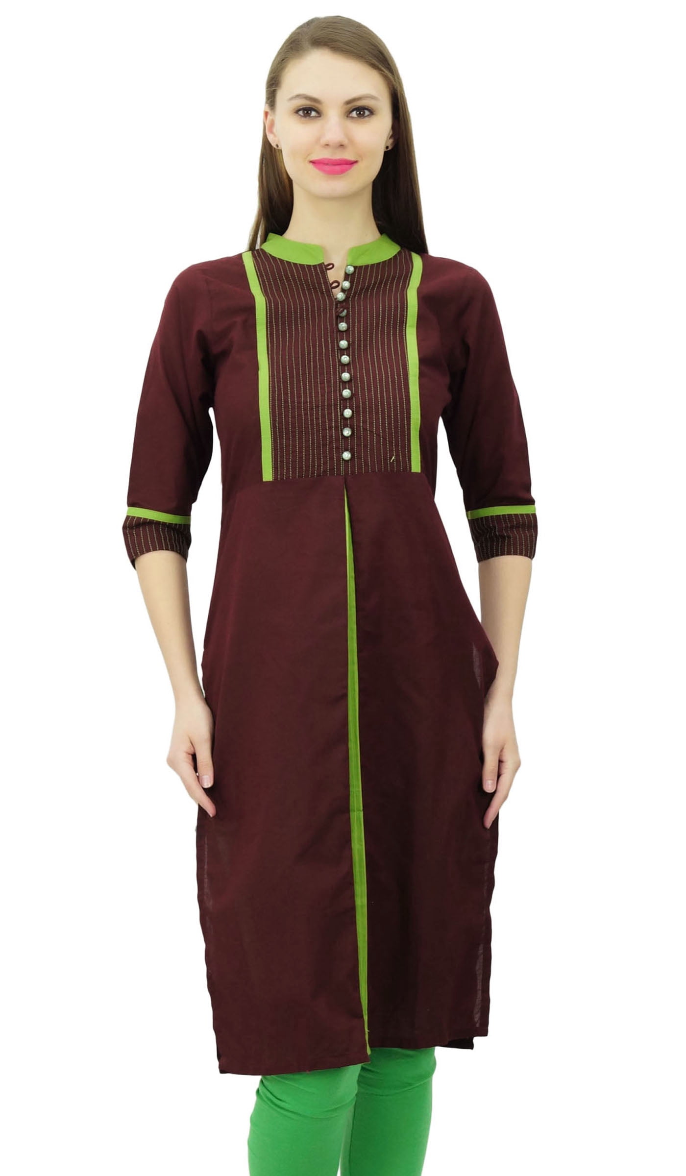 Phagun Women Solid Pattern Mandarin Collar Straight Kurti Indian Designer Ethnic Dress