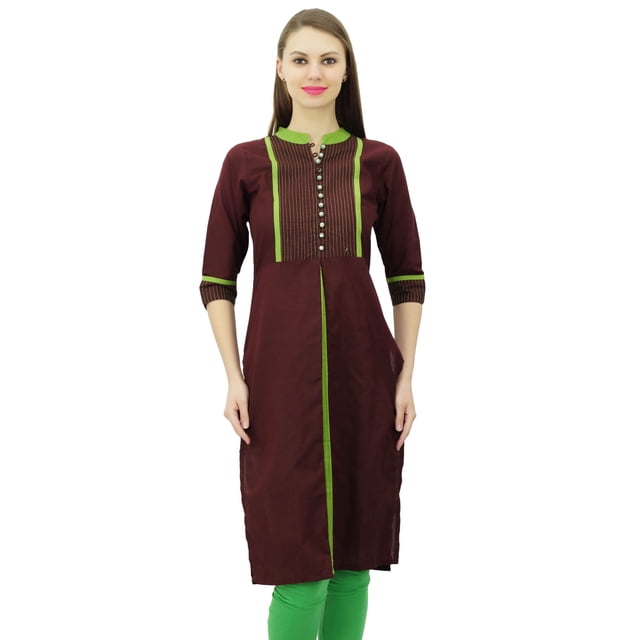Phagun Kurti Droite à Col Mandarin pour Femmes, Motif Uni, Robe Ethnique Indienne de Designer