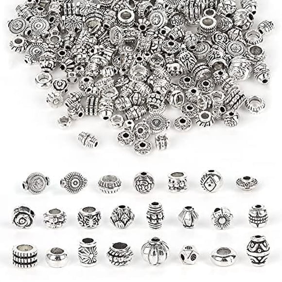 SNNROO Perles Intercalaires en Argent 180? - 100g Perles Métalliques Couleur Argent Tibétaine Petites Perles Intercalaires Lâches avec Styles Radom pour Fabrication de Bijoux Bracelets Charme DIY