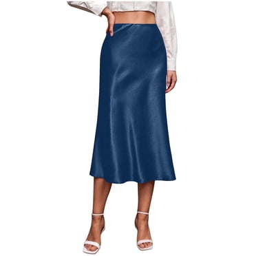 Npasoilc Satin Skirts for Women Side Zipper High Waisted Skirts Soft Breathable Hip-Wrapped Midi Skirts Casual Straight Party SKirts