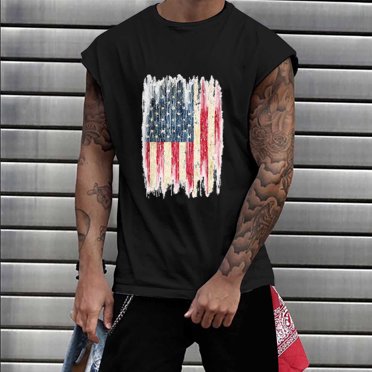 LSLJS Mens Casual Crew Neck Tank Top USA Flag Print Sleeveless T-Shirt Beach Tank Tops Pullover