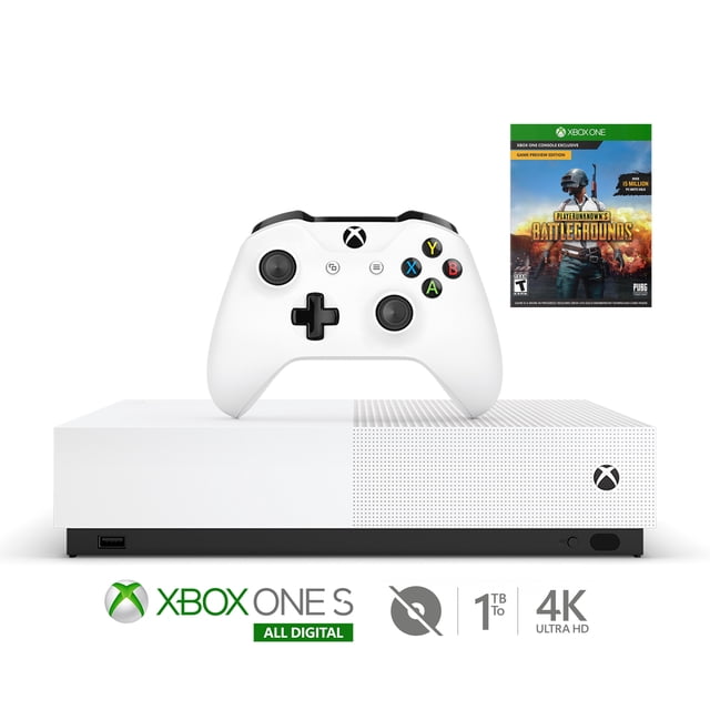 Microsoft Refurbished Xbox One S 1TB All-Digital Edition Bundle with Playerunknown's Battlegrounds - Disc-free Console, Wireless Controller and Game Keycard - White