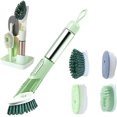thumbnail image 1 of Dish Brush with Soap Dispenser with Replaceable 4 Brush Heads, Kitchen Dish Scrub Brush, Dish Cleaning Brush with Stainless Steel Handle Kitchen Dish Wand, Green, 1 of 5