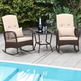 thumbnail image 2 of Gymax Ensemble de 3 Pcs pour Patio, Fauteuils Berçants en Osier avec Table Basse à Double Couche, Brun Mélangé, 2 of 10