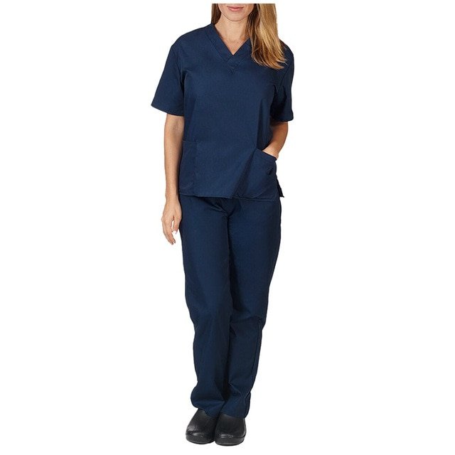 Tralilbee Ensemble d'Uniforme d'Infirmière pour Femmes – 2 Poches (Col en V avec Pantalon Cargo)