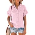 thumbnail image 1 of MAWCLOS Chemises pour Femmes Blouse à Col à Revers Manches Courtes Hauts Amples Plage Tunique Boutonnée Chemise Rose TG, 1 of 2