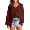 thumbnail image 1 of MeetoTime Women's Long Sleeve Tops Fall Casual Textured V-Neck Oversized Pullover Sweatshirt, 1 of 7