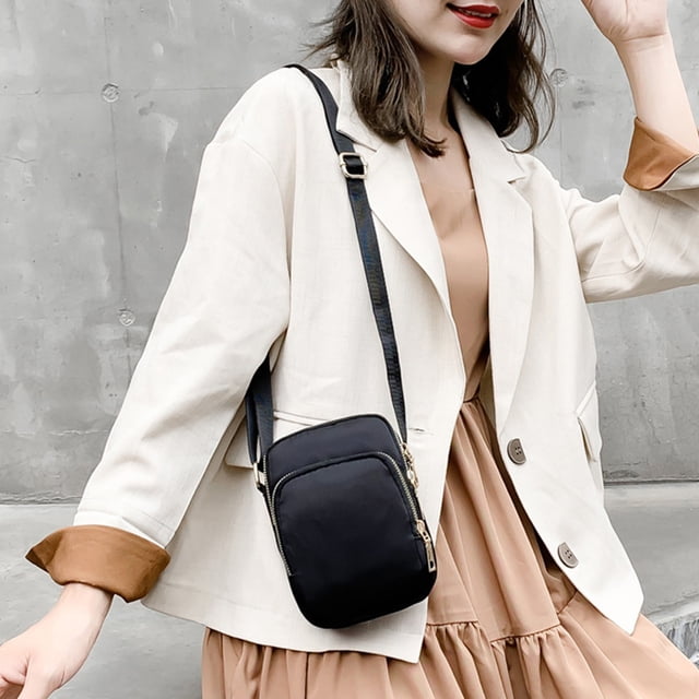 Body Bag Women Nylon, Ladies Purse Mini 3 Layer Zipper Shoulder Wallet Bag, Compact Portable, Adjustable Straps, Multifunctional As Shoulder Crossbody Bag, For Daily Outings