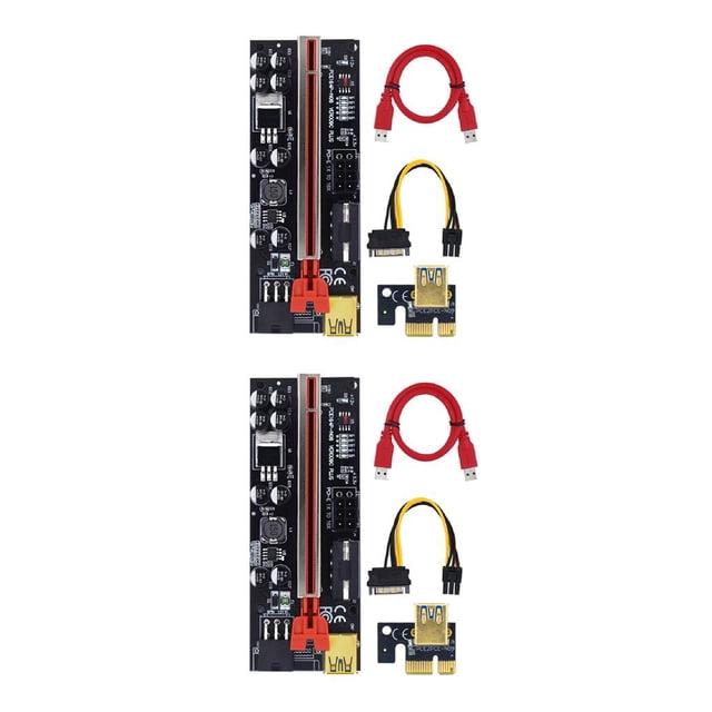 Maytalsory PCI-E 1x à 6x Carte d'Extension Module de Carte USB Portable Ordinateur d'Exploitation Minière Carte Mère Adaptateur Composant Appareil Mineur Fente Rouge+fil Rouge 2 Ensembles