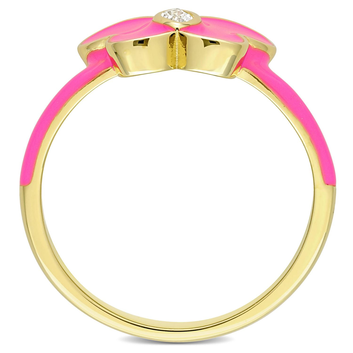 Bague papillon émail rose de Miabella avec saphir blanc synthétique en argent sterling plaqué jaune