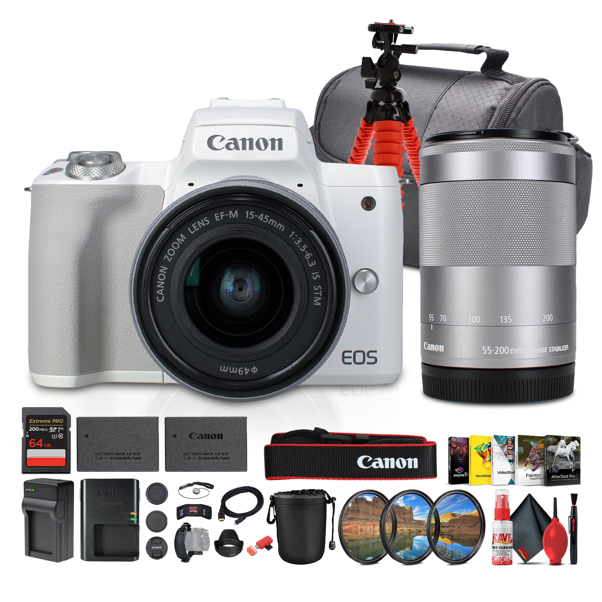 Canon EOS Kiss M2 Mirrorless Camera with EF-M 15-45mm & 55-200mm