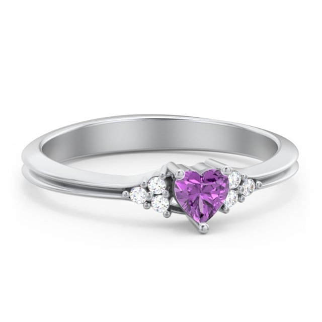 Birthstone Heart Ring with Shoulder Accents - Amethyst (February)