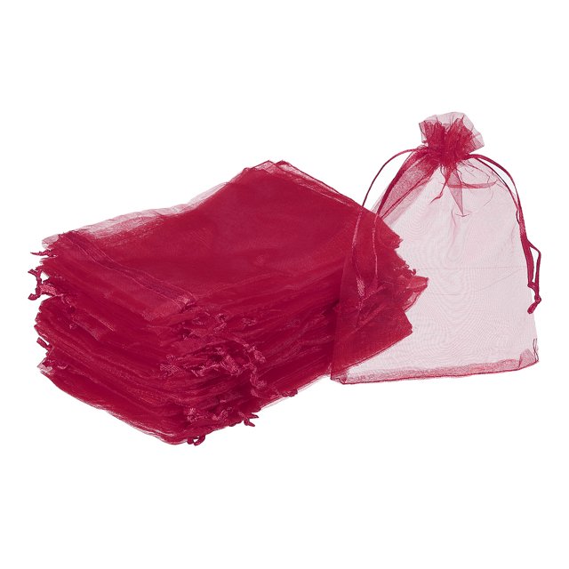 100 Pcs Sacs en Organza 3.9x5.9 Pouces Pochettes à Cordon Sac en Filet Rouge Vin