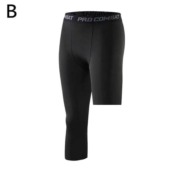 Mens 3/4 Compression Pants One Leg Tights Athletic Layer Base Basketball Ne Y2D1