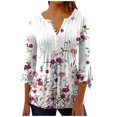 thumbnail image 1 of Pompotops Women's Casual Trumpet 3/4 Sleeve Printed Buttoned Basic Ruched Tops Pleated T-shirts Blouses On Sale, 1 of 5