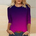 thumbnail image 2 of VSSSJ Hauts à Manches 3/4 pour Femmes Décontractés Tendance à Imprimé Dégradé Manches Raglan Col Ras du Cou Coupe Décontractée Tunique T-Shirt Respirant Bleu Foncé TTG, 2 of 4