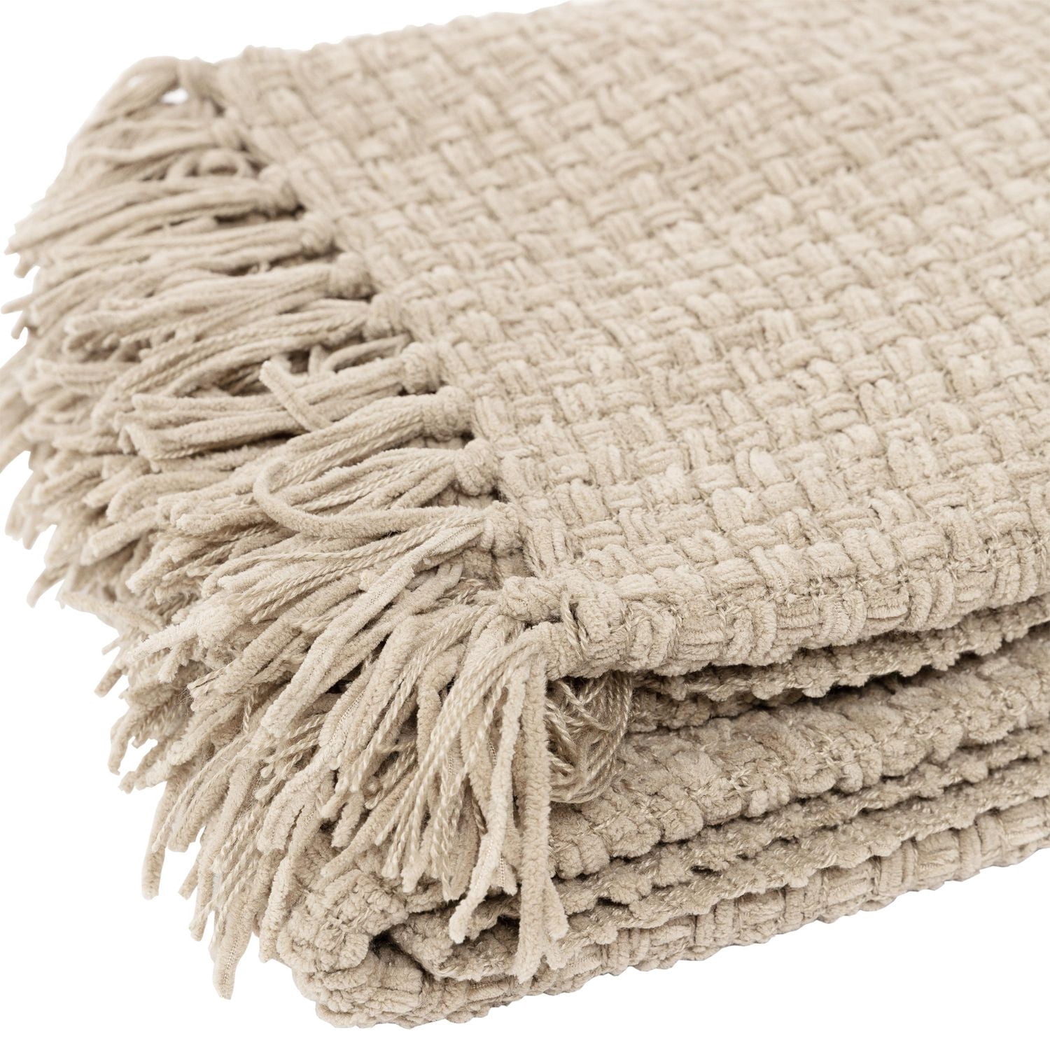 Chenille Basket weave Knit Throw with Fringe, Lightweight Breathable Chenille Blanket for Couch, Chair, Bed, Outdoor Use