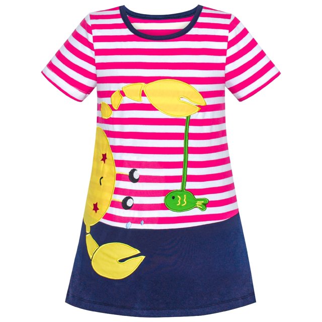 Robe Fille Coton Crabe Poisson Brodée Manches Courtes 2 Ans