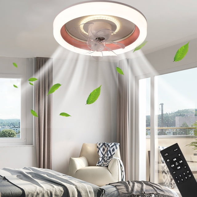 Ceiling Fans with Lights and Remote Clearance,360 °Moving Modern Ceiling Fans with Lights and Remote,Dimmable Low Profile Ceiling Fan,Flush Mount Bladeless Ceiling Fan for Bedroom Home Restaurant