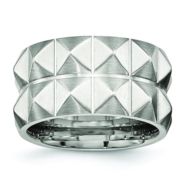 Stainless Steel Brushed Grooved 12mm Band Ring 13 Size