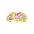 thumbnail image 1 of RYLOS Men's Rings Yellow Gold Plated Silver Rings Classic Designer Style 8X6MM Gemstone & Diamond Ring Pink Ice October Birthstone Rings For Men  Size 10, 1 of 7